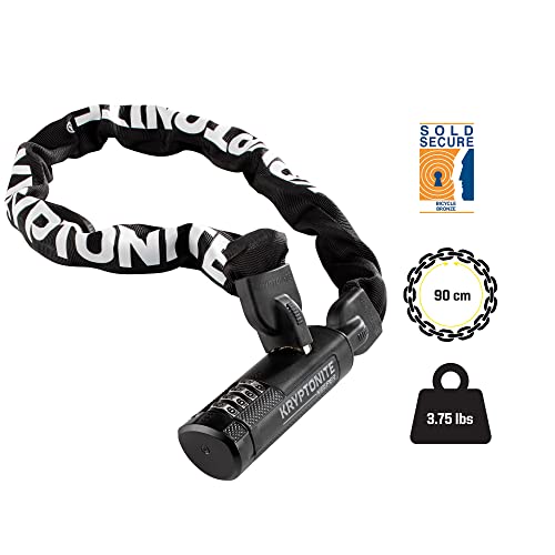 Kryptonite Keeper 790 Combo Bike Chain Lock, 3 Feet Long Heavy Duty Anti-Theft Sold Secure Gold Bicycle Chain Lock, 4-Digit Resettable Combination Lock For E-Bike Scooter Road Mountain Bikes #TOP3