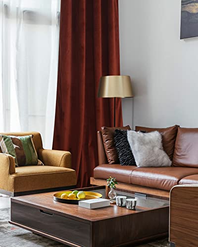 Roslynwood Burnt Ochre Velvet Curtains for Bedroom, Blackout Room Darkening Thermal Insulated Window Curtain Drapes for Living Room/Office/Apartment/Bathroom, W52 x L63, 2 Panels