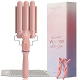 3 Barrel Curling Iron, Triple Hair Waver Wand for Beach Waves, Ceramic Tourmaline Wave Crimper with Adjustable Temperature - 25mm Glam Waver, Pink