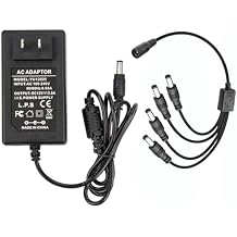 Power Adapter 12V 2.5A, AC 100V-240V to DC 12 Volt 2.5 Amp Power Supply with 5.5mmx2.1mm 4-Way Power Splitter Cable for 12V CCTV Security Camera LED Strip Lights 3.6Ft Cord, 30 Watt Max