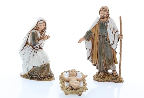 Moranduzzo Natividad 3 Figuras para Belén de 10 cm – Standard 10 – Escala 1:20 – Figuras irrompibles, pintadas a Mano, Escultor M. Landi, Made in Italy
