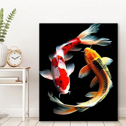 Toile murale Koi pour habiller un mur vide avec un grand cadre noir élégant