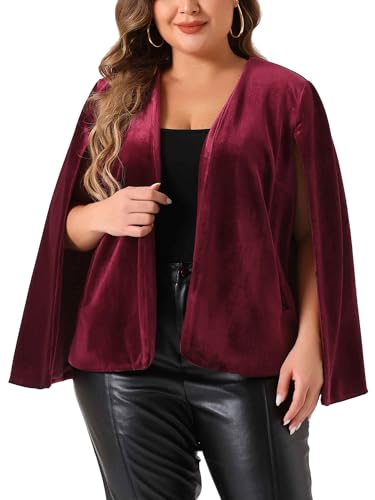 Agnes Orinda Plus Size Cape Blazer for Women Elegant Casual Split Long Sleeve Open Front Velvet Jackets Blazers