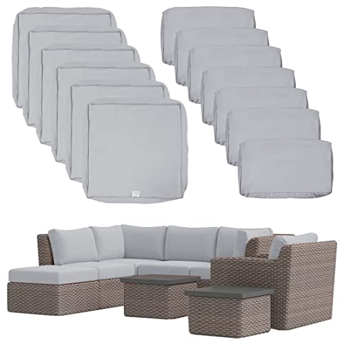 13 Pack Outdoor Patio Cushions Replacement Covers Fit For 8 Pieces 6-Seater Wicker Rattan Furniture Conversation Set Sectional Sofa Seat Cushion Pillow,Water-Resistant Fadeless,Grey-Covers Only #TOP21