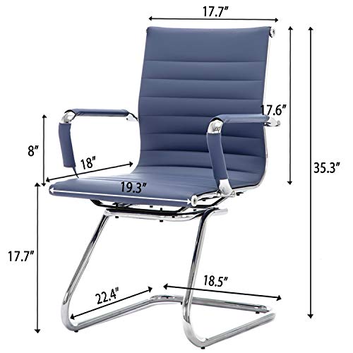 Image of Reception Chairs Leather Conference Guest Chair Heavy Duty Back Support Office Chair, Set of 2 (Navy)