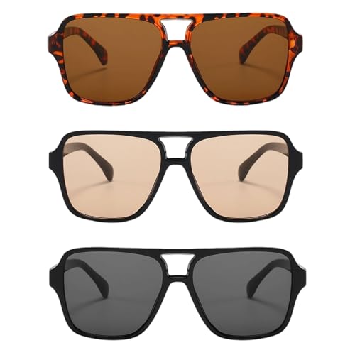 TGKEAIY Gafas de Sol Cuadradas Retro Mujer Hombre, Vintage Gafas Clásicas con Doble Puente Protección UV400, Retro Piloto Cuadradas Gafas de Sol 70s Estilo para Conducir