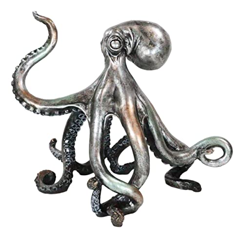 Estatua grande de pulpo náutico en resina con acabado metálico