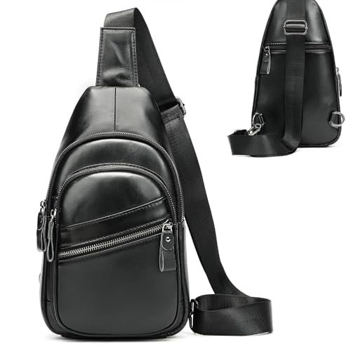 Genuine Leather Sling Bags for Men Crossbody Purse Vintage Small Messenger Shoulder Bag for Phone Side Chest Daypack Bag