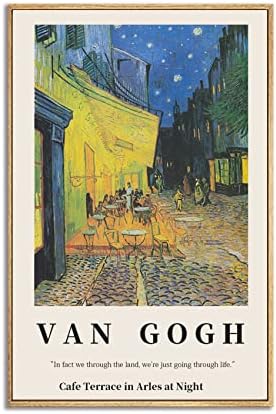 Vincent Van Gogh Framed Wall Art Print Cafe Terrace at Night 1888s by Van Gogh canvas Wall Art Impressionism Lovers of Art for Living Room, Bedroom, Office -12"x16" Natural Framed