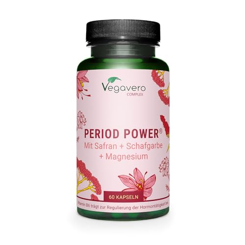 Vegavero Period Power | PMS Supplements | NO Additives | Before and During Period | Vitex Agnus Castus, Saffron & Chamomile | L-Tryptophan, Iron & Vitamins | Vegan