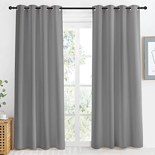 NICETOWN Blackout Curtain & Drape 86 inch Length, 55 inch Wide, Sold by 1 Panel, Silver Grey Color, Noise Reducing Drapery for Living Room/Farmhouse S