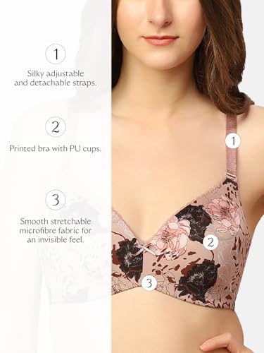 Image of Triumph Midnight Garden Bra for Women Padded Non Wired Seamless Bra Floral Printed T-Shirt Bra Wireless Full Coverage Lingerie Detachable Silky Straps with Elegant Lace Trim Pack of 1
