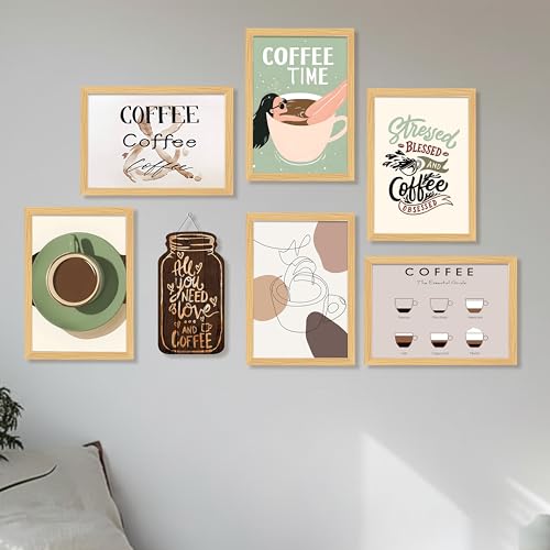 Image of PAINTINGMANTRA Coffee Retro Theme Kitchen & Cafe Framed Wall Art Painting Food Kitchen Quotes Painting With Frame Wall Decor for Home, Restaurant, Cafe, Set of 7 (1 MDF wall Hanging) 9x13 Inch