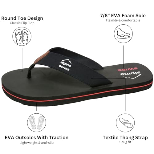 Alpine Swiss Mens Flip Flops | Lightweight Thong Sandals | Beach Sandals with EVA Sole for Comfort | Stylish Durable Flip Flops for Men Perfect for Casual Wear, Pool, and Outdoor Activities3