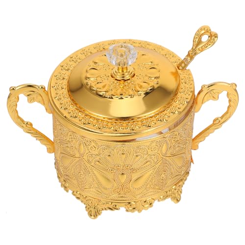 STOBAZA Tarro de Condimentos de Cocina de Hierro Forjado Turco, Color Dorado, Tapa Incluida, Capacidad Grande para Sal y Especias, Adecuado para Menaje de Cocina en Hogar y Restaurante