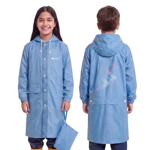 Image of Boldfit Raincoat for Kids Smart Back Long Raincoat with Hood Waterproof Rain Coat for Boys & Girls Lightweight School Poncho Jacket with Pockets & Buttons