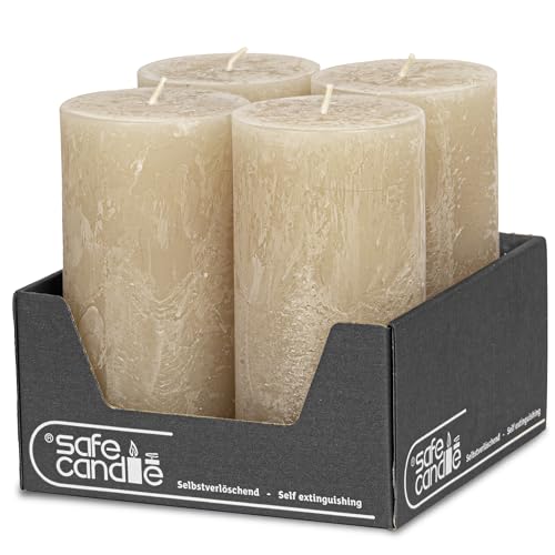 DecoLite: Stumpenkerzen Rustik 4er Set 140x70 mm | Selbstverlöschend...