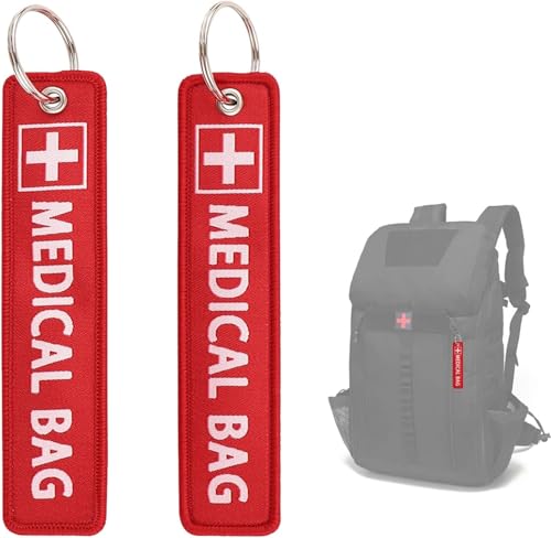 BrambleCo 2PCS Medical Alert Tags for Bag - Medical Bag Tag - Medical Equipment Luggage tag - for Backpack Luggage (Red)