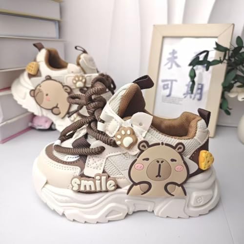 Kids Cute Chunky Sneakers, Y2K Cartoon Capybara Trainers, Kawaii Smile Face Patch Anti Slip Outdoor School Shoes3