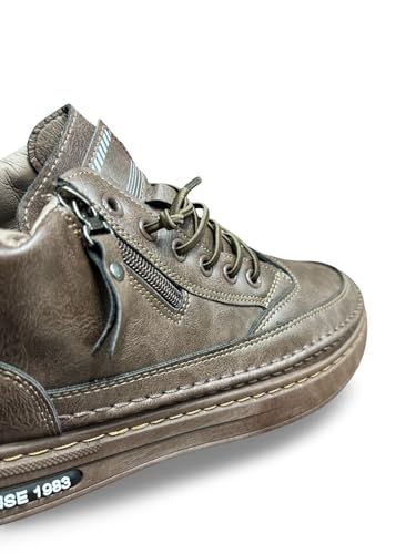 Image of High-Top Leather Sneakers, Lace-Up Casual Boots with Padded Collar, Herringbone Sole Pattern