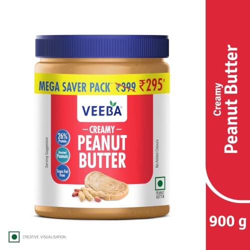 Image of Veeba Creamy Peanut Butter| High Protein | Naturally Gluten Free | Vegan | Trans Fat Free | No Added Preservatives | No Added Colour & Flavour | Non GMO | 900g
