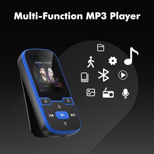 Image of 64GB MP3 Player with Clip Bluetooth 5.3 Portable Music Player for Kids with FM Radio, Pedometer, Voice Recorder, Shuffle and Repeat, Weighs Only 28g for Sport and Running, TF Card Up to 128G(Blue)