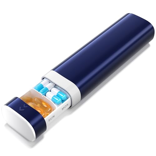 Image of Betife Travel Pill Organizer Weekly 7 Day, Compact Daily Pill Box, Portable Medicine Case for Vitamins Supplements, Drawer-Shaped (Dark Blue)
