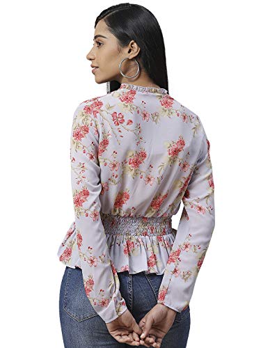 Image of IVES Women's Printed Polyester Full Sleeves | V Neck | Regular Fit Crop Top