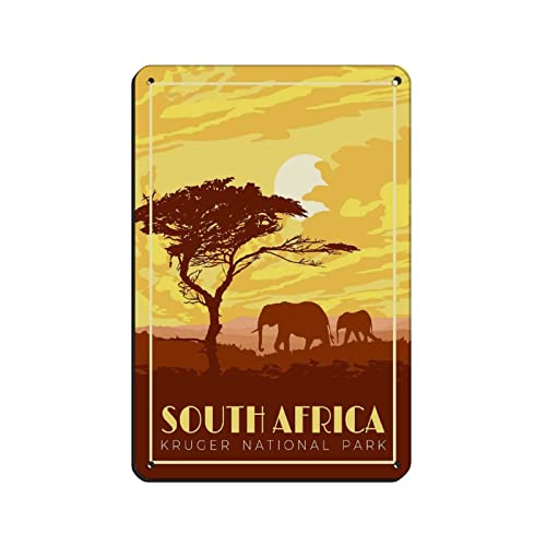 KJHBVND Südafrika Kruger National Park Vintage Reise Poster Blechschild Vintage Metall Pub Club Cafe Bar Home Wandkunst Dekoration Poster Retro 20,3 x 30,5 cm