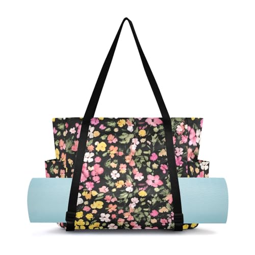 Lxqimora Flowers Green Leaves Colorful Yoga Mat Bag for Women Water-Resistant Gym Bag with Yoga Mat Holder Tote Bag for Gym Pilates Travel Yoga