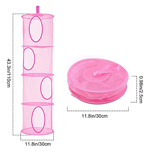 LIVEHITOP 4 Stufe Hängeaufbewahrung, 3PC Faltbare Speichern Sie Platz Lagerkorb für Kinderzimmer, Badezimmer, Balkon (Rosa, Rose, Lila)