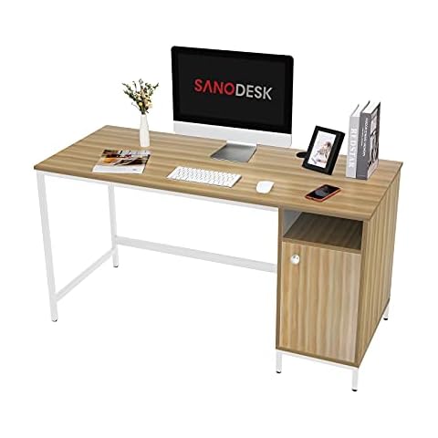 SANODESK Ergonomics Computer Desk Home Office Workstation PC Laptop Table Study Desk with Shelve,120x60x75 cm (120x60x75cm, Beige) Cover