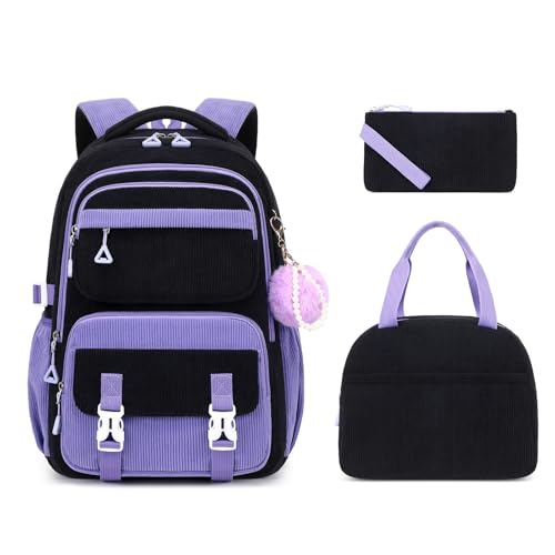 ASKSKY mochila, Preto e roxo - 3 peças