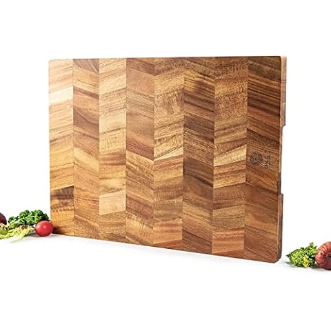 Bill F Since 1983 Chopping Board,New Acacia Wood Kitchen Cutting Board with Special End-Grain,Professional Grade Large Wooden Chopping Board 46 X 33 X 2.5 cm Cover