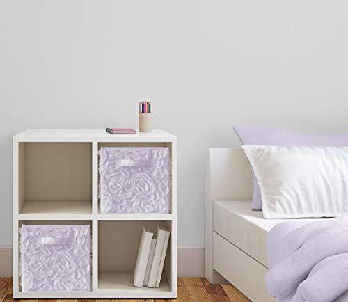 Sweet Jojo Designs Purple Floral Rose Foldable Fabric Storage Cube Bins Boxes Organizer Toys Kids Baby Childrens - Set Of 2 - Solid Light Lavender Flower Princess Vintage Boho Shabby Chic Luxury Glam #TOP1