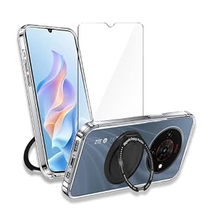 Jiaxinhong Case for ZTE Blade A76 5G Phone Case with 1x Tempered Glass Screen Protector and 1x 360° Ring Stand, Compatible with MagSafe, Transparent Soft Silicone TPU, Anti-Drop Protective Cover