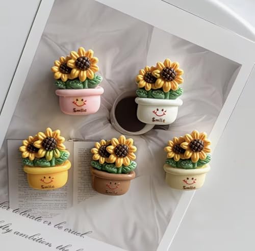 Image of 5 Pc Sunflower Fridge Magnet Set for Refrigerator | Cute Decorative Magnets for Home & Kitchen Decor | Stylish Strong Magnetic Stickers for Office, Locker & Gifting