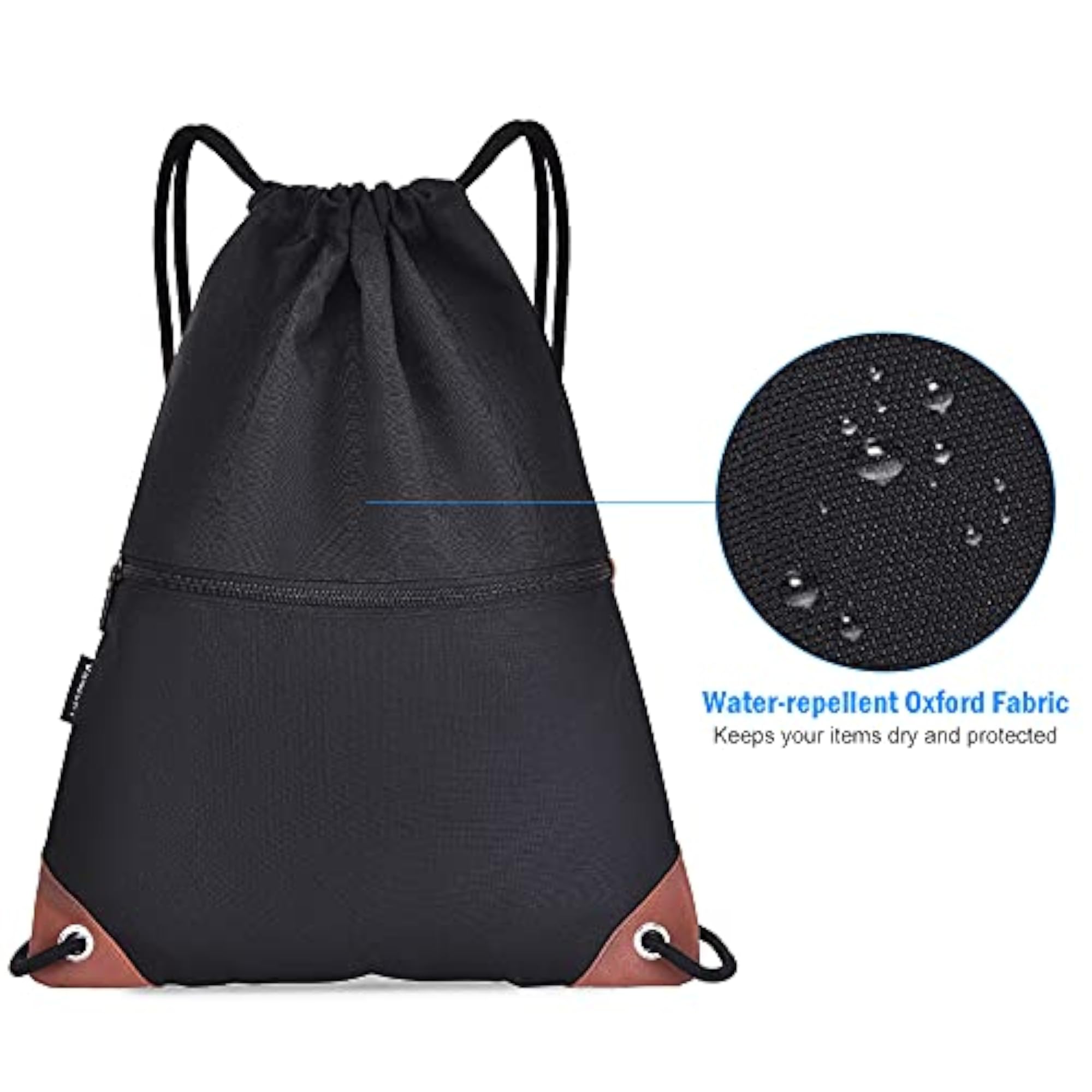 Water-Resistant Drawstring Backpack with Zipper Pockets