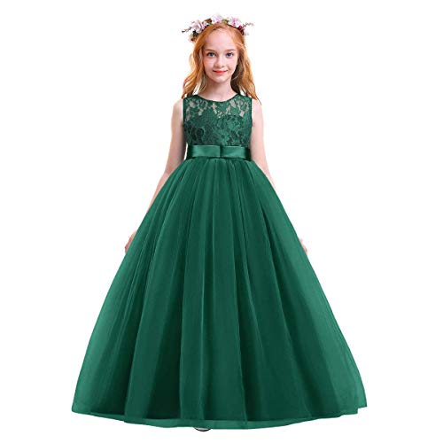 Flower Girl Lace Long Princess Dresses Kids Formal Wedding Party Pageant Ball Gowns First Communion Puffy Tulle Dress