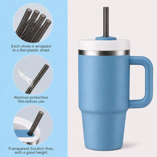 Image of Replacement Straws Compatible with 20 oz Stanley Quencher Tumbler, 8.5 Inch Reusable Straws, Drinking Cup Accessories, Black-6 Pack