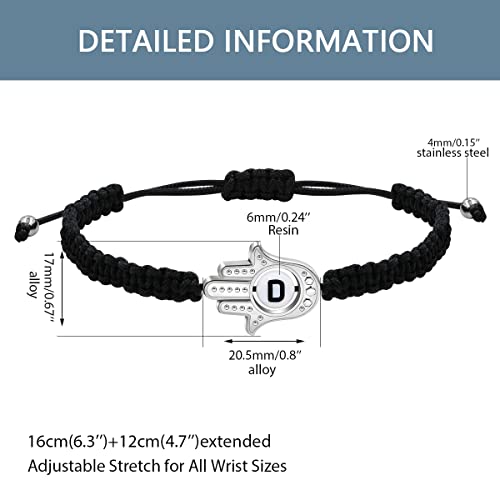 Image of Uloveido Customized A to Z 26 Letters Hand of Fatima Bracelet - Fatima Hamsa Hand Evil Eye Protection Bracelet Lucky Charm Adjustable Braided Black String