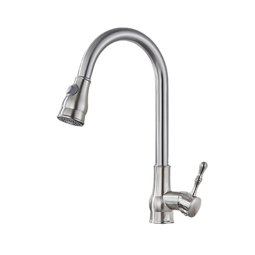 MXXQRHF Kitchen Faucet with 2 Mode Pull Down Sprayer, High Arc Brushed Nickel Commercial Modern Single Handle Pull Out Kitchen Faucets, for Bar Laundry Rv Utility Sink
