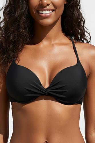 Aqua Eve Womens Underwire Bikini Top - Push Up Swim Top Twist Front Crisscross Back Swimsuit 2026 Black M