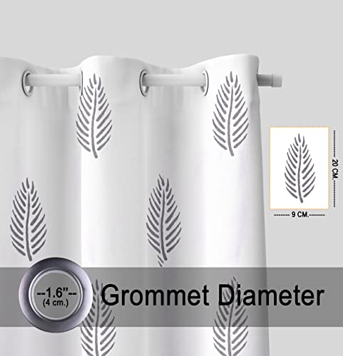 Image of HOMEMONDE Scattered Leaf Curtains 7 ft Door Printed Drapes Indoor Decorative Pure Cotton Grommet Curtain Set of 2, Grey