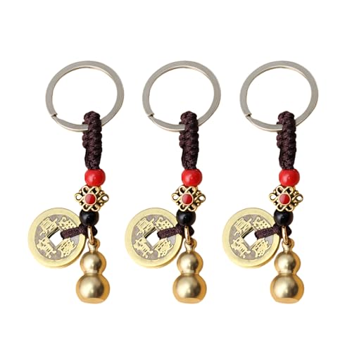 Brass Keychain Gourds with Feng Shui Coins - 3Pack Good Luck Keychains Pendant for Good...