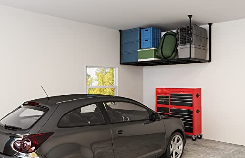 Image of HyLoft 48-Inch by 96-Inch Super Pro Ceiling Mounted Shelf for Garage, Storage Heavy Duty Hanging Shelf 2 Foot by 8 Foot, Holds up to 600 Pounds, Black