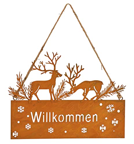 Schild 'Willkommen' mit Hirsch im Rost Design als Willkommensschild,...