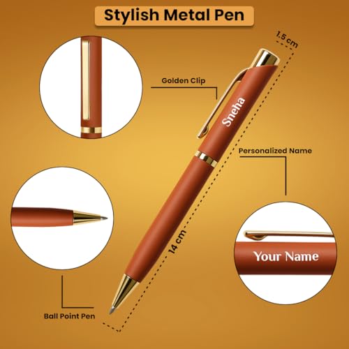 Image of Giftana Personalized Notebook Diary with Pen Gift Set for Men and Women, 2 in 1 Customized Office Diaries A5 Size Notebook, Diwali Gifts, Personalised New Year Corporate Gifts for Employees (Tan Golden)