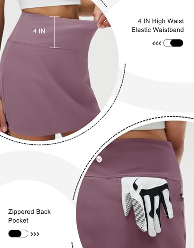 M MAELREG High Waisted Tennis Skirts for Women Stretchy Athletic Skirts for Pickleball Mini Lined Golf Casual Skort Lavender Pink — view 4