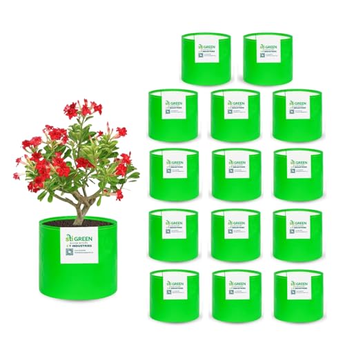 Image of HDPE Grow Bags for Plants 9X9 Inch (Pack of 15) | 260 GSM Heavy Duty UV-Protected Round Green Colour Plant Bags for Terrace and Vegetable Gardening | Strong & Reusable|